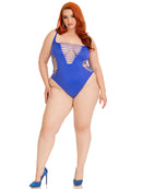 SHREDDED RACER BACK BODYSUIT BLUE 1X/2X