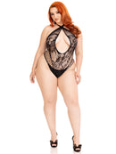 KEYHOLE CROSSOVER HALTER TEDDY BLACK 1X/2X