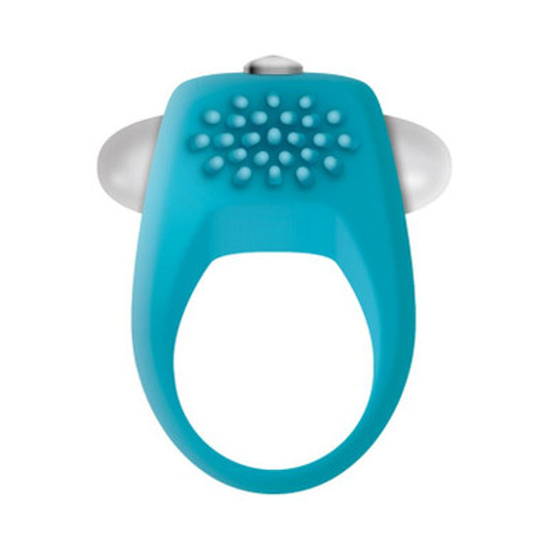 Zero Tolerance Teal Tickler: teal silicone vibrating cock ring with a nubbed pad and a white bullet