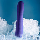 Selopa Ambition: purple silicone thrusting vibrator with a realistic head and ribbed shaft, standing among ice