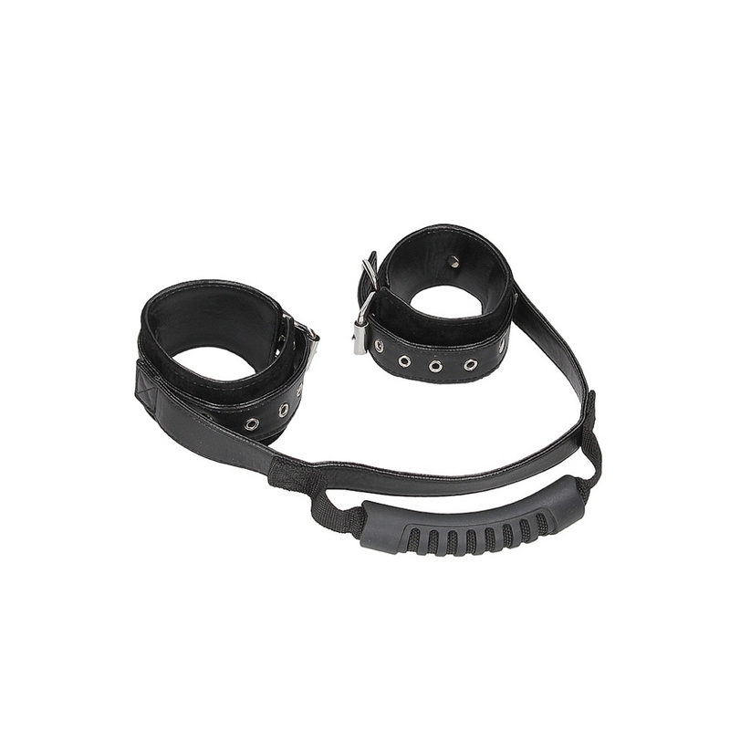 BONDED LEATHER CUFFS WITH HANDLE BLACK