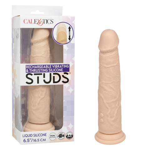 STUDS 6.5" VIBRATING & THRUSTING DILDO WHITE