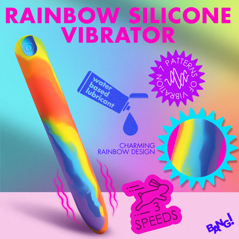 Bang! Rainbow silicone vibrator: swirled rainbow bullet-shaped vibe with 7 patterns of vibration and 3 speeds