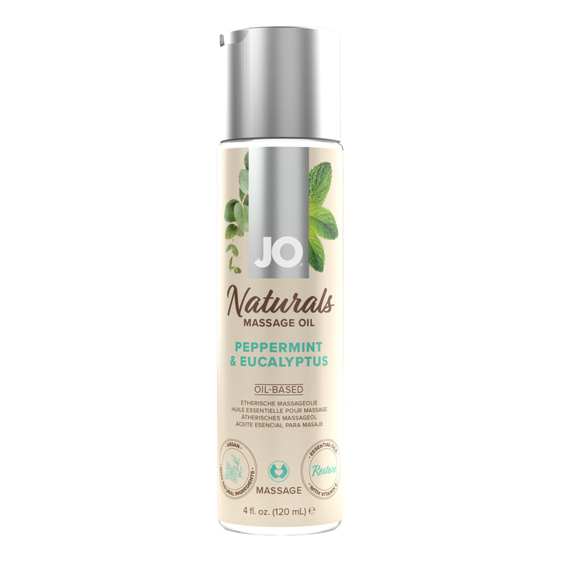 JO NATURALS PEPPERMINT EUCALYPTUS MASSAGE OIL 4OZ