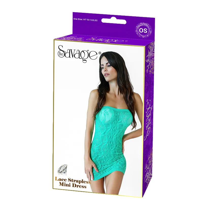 LACE STRAPLESS MINI DRESS GREEN O/S