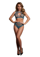 DUO NET KEYHOLE BRA SET BLUE O/S