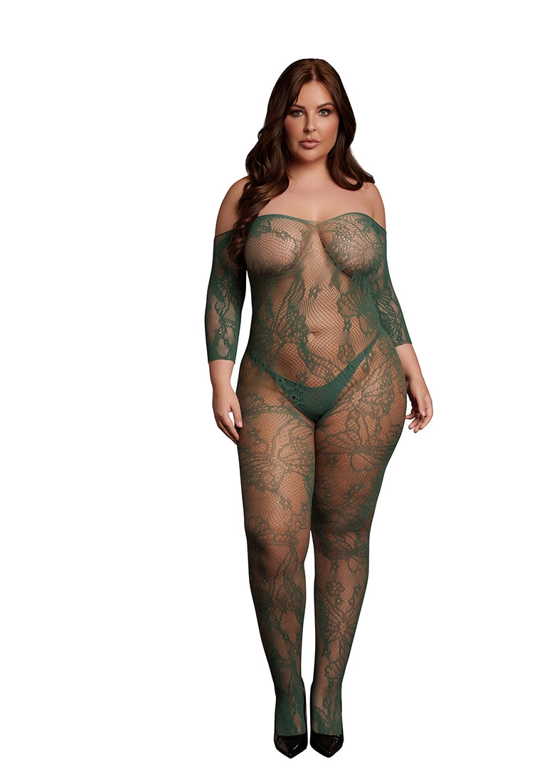 LACE LONG SLEEVE BODYSTOCKING GREEN P/S