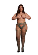 SHREDDED SUSPENDER PANTYHOSE GREEN P/S