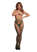 SHREDDED SUSPENDER PANTYHOSE GREEN O/S