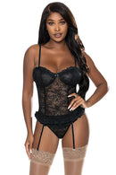 EXPOSED BUSTIER & PANTY SET BLACK L/XL