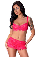 EXPOSED BRA SKIRT & THONG SET PINK L/XL