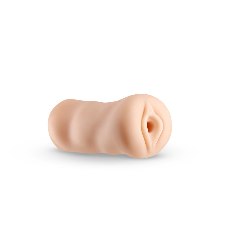 Christine stroker: compact realistic vagina masturbator sleeve in light skin tone with a ribbed body