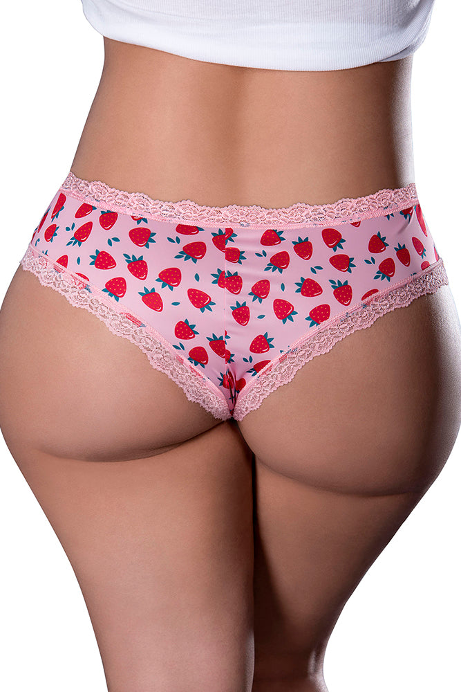 SWEET TREATS CROTCHLESS BOY SHORT & LUBE STRAWBERRY P/S