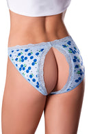 SWEET TREATS CROTCHLESS SPLIT BACK THONG & LUBE BLUEBERRY MEDIUM