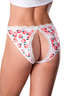 SWEET TREATS CROTCHLESS SPLIT BACK THONG & LUBE PEACH LARGE