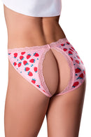 SWEET TREATS CROTCHLESS SPLIT BACK THONG & LUBE STRAWBERRY MEDIUM