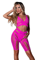 EXPOSED SEAMLESS BRA & LONG SHORT SET PINK O/S