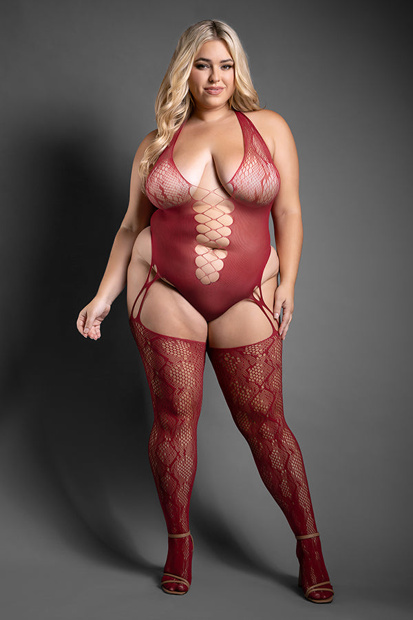 PRETTY POISON CROTCHLESS TEDDY BODYSTOCKING RED P/S