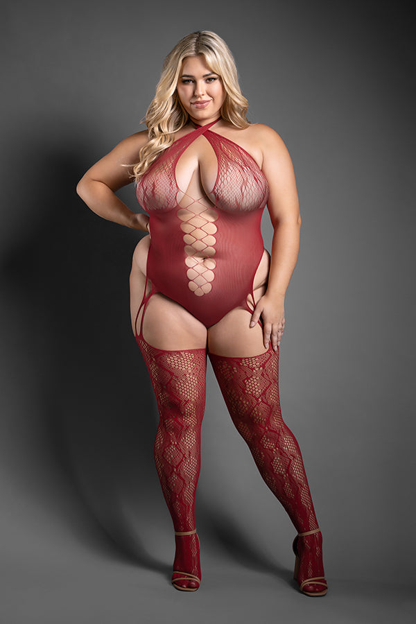 PRETTY POISON CROTCHLESS TEDDY BODYSTOCKING RED P/S