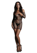 DUO NET LONG SLEEVE MINI DRESS BLACK O/S