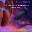 Booty Sparks 7X light up rechargeable anal plug: silky smooth silicone, sizes for all levels, powerful vibration