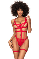 UNDERWIRE BODYSUIT WITH ATTACHED GARTER STRAPS RED L/XL