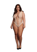 V NECK TEDDY WITH OPAQUE PANELS NUDE P/S