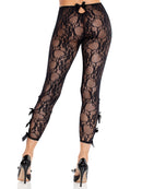 SCALLOP LACE FOOTLESS CAPRI TIGHTS WITH BOWS BLACK O/S