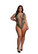 V NECK TEDDY WITH OPAQUE PANELS GREEN P/S