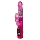 CalExotics Jack Rabbit Petite in pink: clear pink jelly rabbit vibrator with rotating beads and a button control base