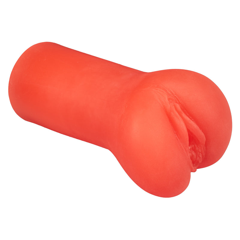 CalExotics Cheap Thrills The She Devil: red closed-end vaginal stroker, angled view