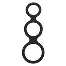 CalExotics Maximizer Enhancer in black: silicone triple cock and ball ring with three linked rings