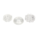 The three clear Reversible Rings in a row from a low side angle, showing their thickness