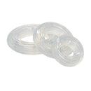 The three clear Premium Silicone Rings stacked at an angle, showing their thick ribbed bands