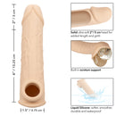 Size: 6 in (15.25 cm) sleeve plus 2 in (5 cm) solid head, 1.5 in (3.75 cm) wide. Built-in scrotum support, liquid silicone