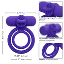 Dual Climaxer size chart: 3.5 in (9 cm) tall, 2.75 in wide. Flickering tongue, 12 functions, stretchy and comfortable