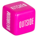 Pink place die close-up with the words Kitchen, Outside and Bathroom