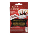 Back of the Tempt & Tease box: 54 playing cards, 60 reward cards and a rule booklet; first to 69 points wins