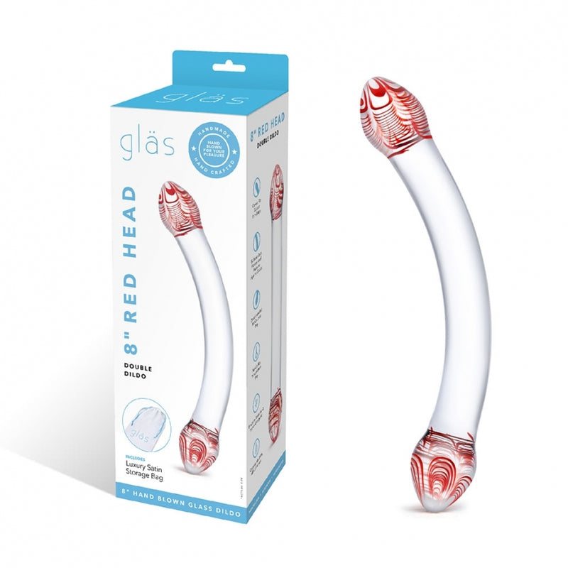 GLAS DOUBLE DILDO RED 8"