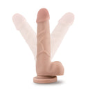 Beige Dr. Skin 7 in dildo with faded outlines showing the shaft bending side to side