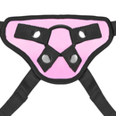 Close-up of the pink front pad with its black straps, O-ring and snap holes