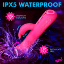 IPX5 waterproof, premium silicone, phthalate free: pink Come Hither rabbit in a water splash