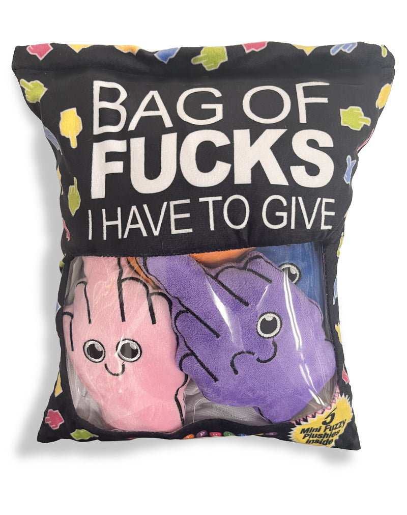 BAG OF F*S I HAVE TO GIVE, PLUSHY PILLOW WITH 5 FINGERS