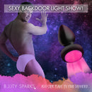 Booty Sparks 7X light up anal plug, small: black silicone vibrating plug with a glowing LED base