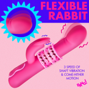 Flexible rabbit: pink Come Hither rabbit with rotating bead ring, 3 speed shaft vibration and come-hither motion