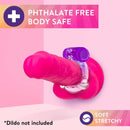 Phthalate free, body safe, soft and stretchy: purple Pleasure Ring on a pink display dildo (dildo not included)