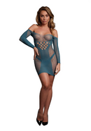 LONG SLEEVE MINI NET DRESS BLUE O/S