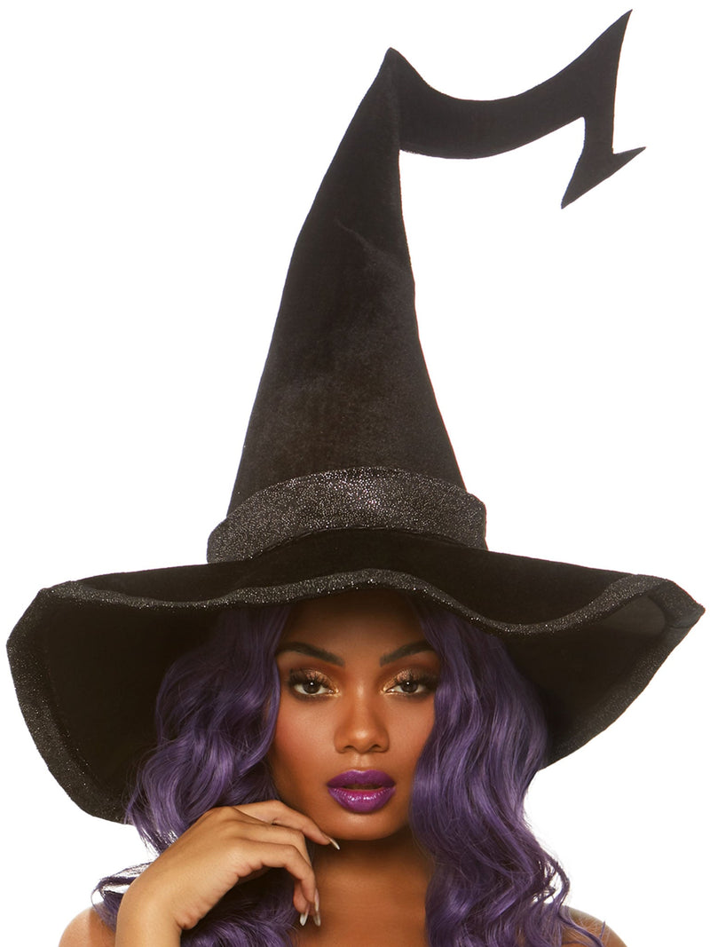 Glitter Trimmed Velvet Witch Hat