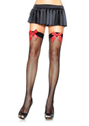 FISHNET THIGH HIGHS RED BOW O/S