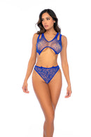 LEOPARD FISHNET CHAIN BODYSUIT BLUE O/S